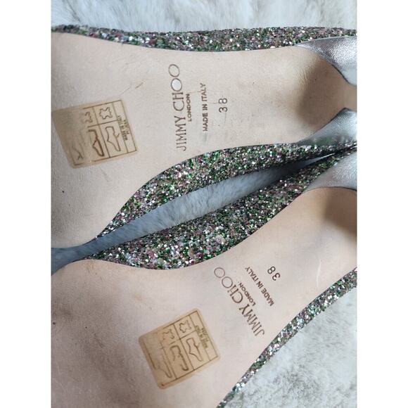 NWD JIMMY CHOO ROMY 85 Pumps Glitter Size EU 38 Green Silver - Picture 11 of 11
